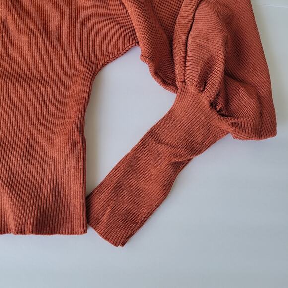 Zara Puff Sleeve Ribbed Sweater in Brick - Picture 3 of 8
